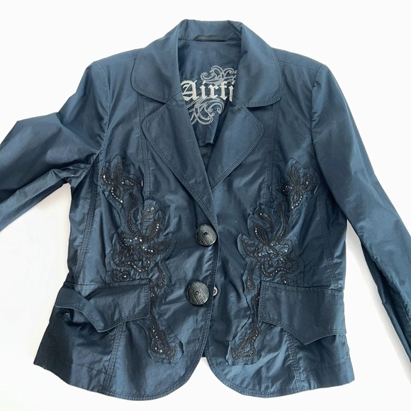 Jackets & Blazers - Airfield Womens Navy Blazer Size 42 With Detailed Scroll Embroidery